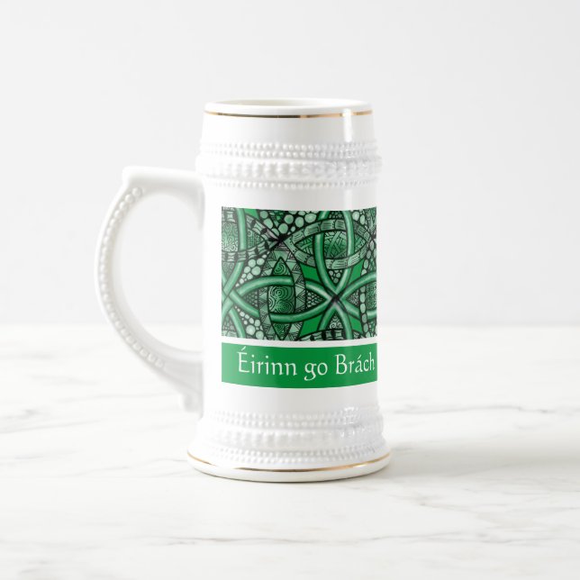 Éirinn go Brách Kelly Green Celtic Knot Beer Stein (Left)