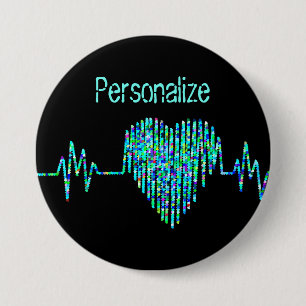 EKG heart medical ekg line 3 Inch Round Button