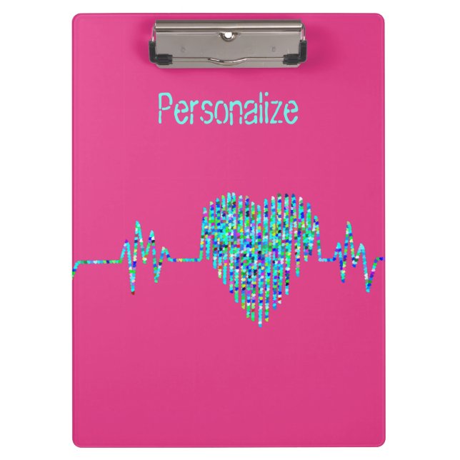 EKG heart medical ekg line pink blue cute Clipboard (Front)