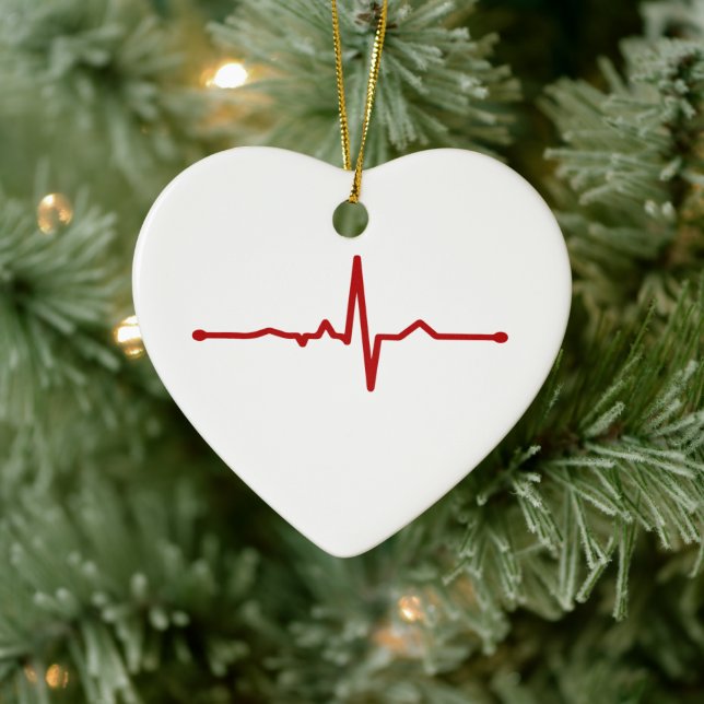 EKG Heartbeat Hanging Heart Ornament Customizable (Tree)