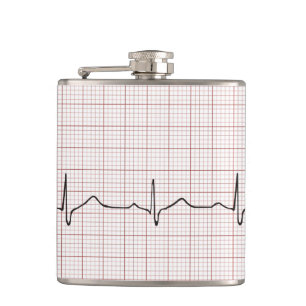 EKG heartbeat on graph paper, PhD (doctor) pulse Hip Flask