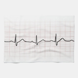 EKG heartbeat on graph paper, PhD (doctor) pulse Kitchen Towel