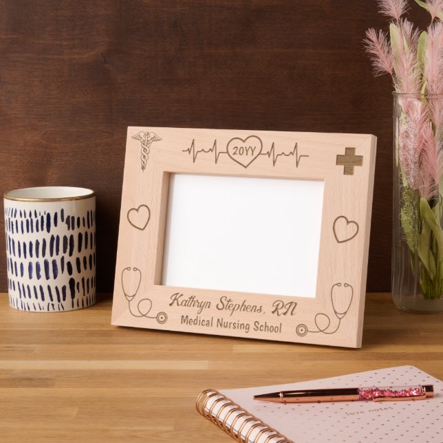 EKG Line and Medical Symbols Nurse Graduation Etched Frames (Left)