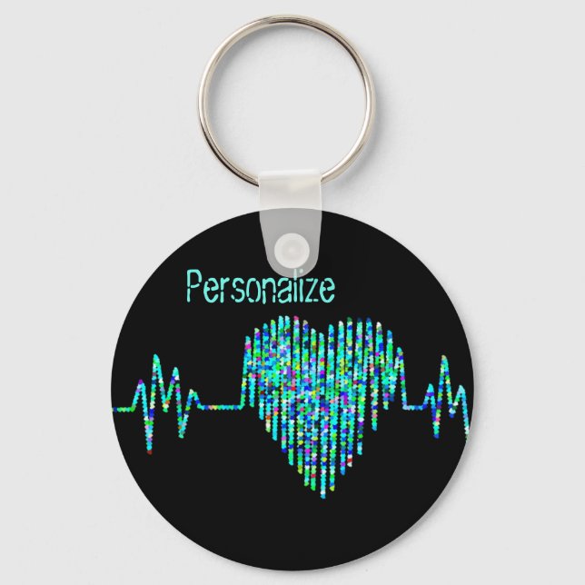 Ekg line heart medical black turquoise nurse dr keychain (Front)