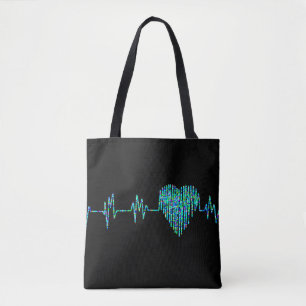 Ekg line heart medical black turquoise nurse dr tote bag