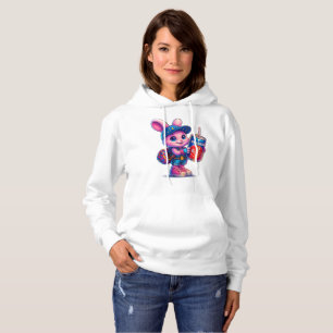 EKNAKHON Bunny Drink – Cute Pastel Hoodie for Wome