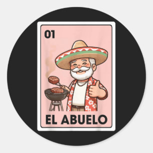 El Abuelo Grilling Grandpa Mexican Bingo Card  Classic Round Sticker