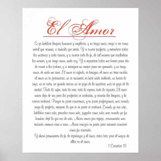 El Amor 1 Corintios 13 Poster (Devant)
