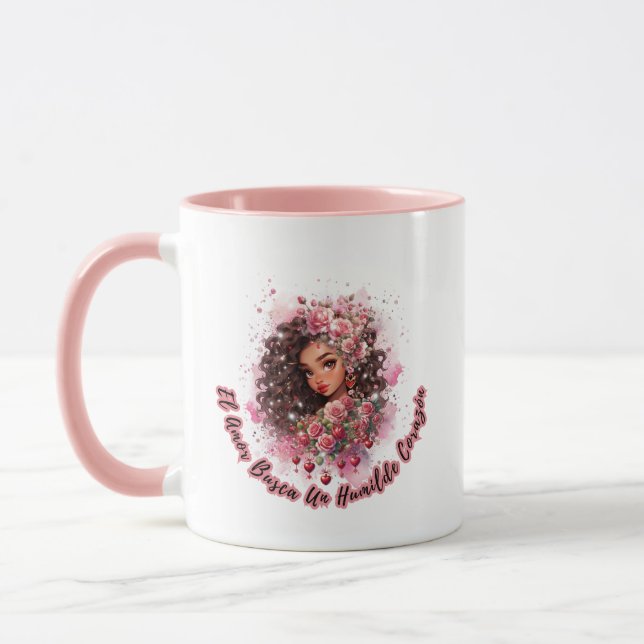 El Amor Busca un Humilde Corazon Linda Morenita  Mug (Left)