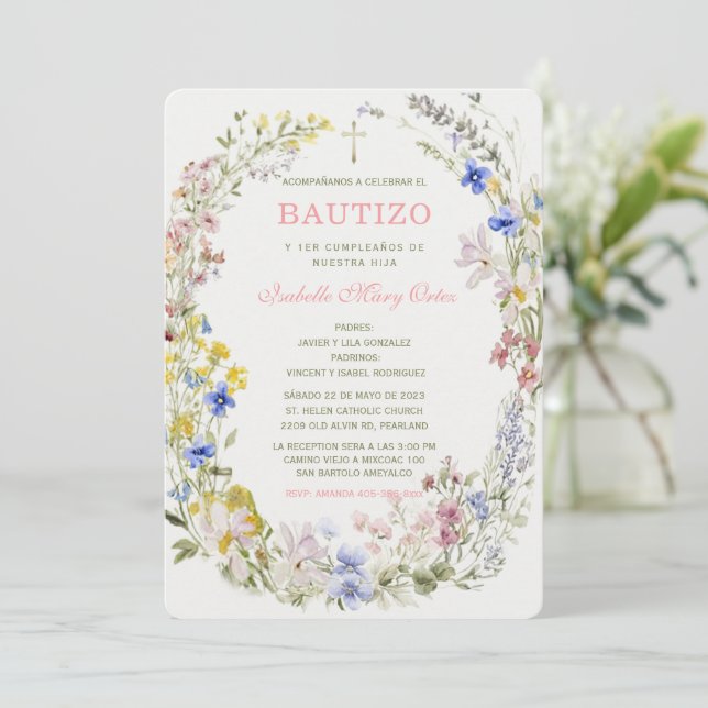 El Bautizo y Primer Añito invitación de nuestra hi Invitation (Standing Front)