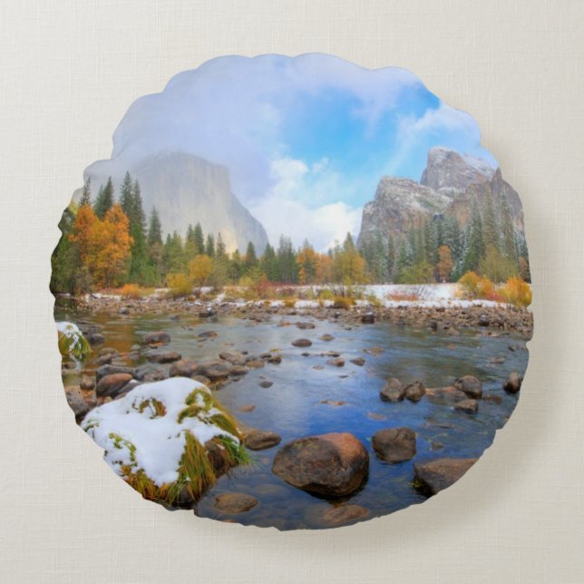 El Capitan and Three Brothers Round Pillow (Front)
