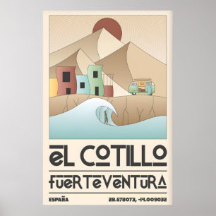 El Cotillo Surf Poster Travel Art with Wave