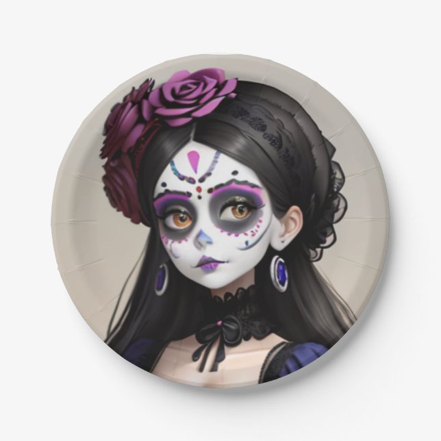 el Día de los Muertos - Beautiful woman Paper Plate (Front)