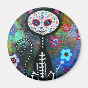 El Gato Cat Dia de los Muertos by Prisarts Magnet