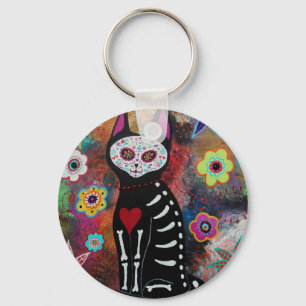 El Gato Day of the Dead Painting by Prisarts Keychain