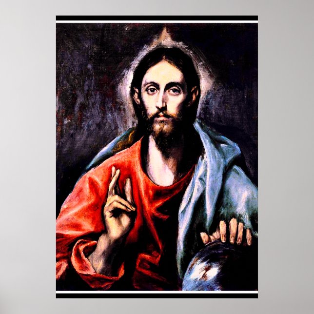 El Greco - Christ as Saviour, fine art portrait Poster (Front)