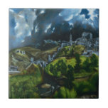 El Greco View of Toledo Tile<br><div class="desc">El Greco View of Toledo tile. Oil painting on canvas circa 1599. This is one of the only two remaining landscapes of the Spanish artist El Greco. A pioneering work, View of Toledo represents one of the first non-peopled cityscapes painted in Spain. The enchanting sky with its shifting clouds and...</div>