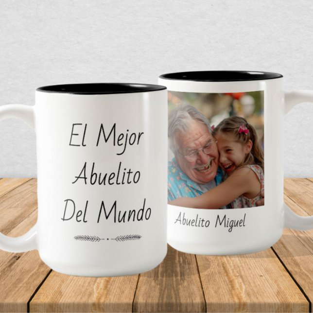 El Mejor Abuelito del Mundo – Custom Photo & Name Two-Tone Coffee Mug (Creator Uploaded)