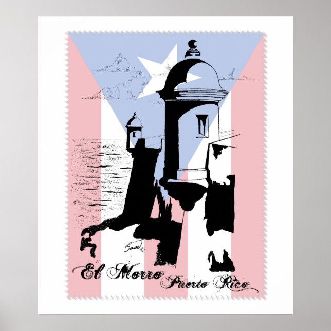 El Morro, Puerto Rico w Flag Poster (Front)