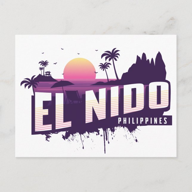 El Nido Philippines Palawan Purple Sunset Postcard (Front)
