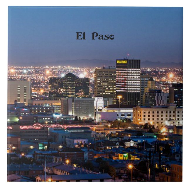 El Paso, Texas at Night Tile (Front)