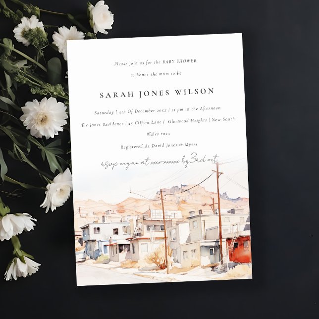El Paso Texas City Scape Watercolor Baby Shower Invitation (Creator Uploaded)