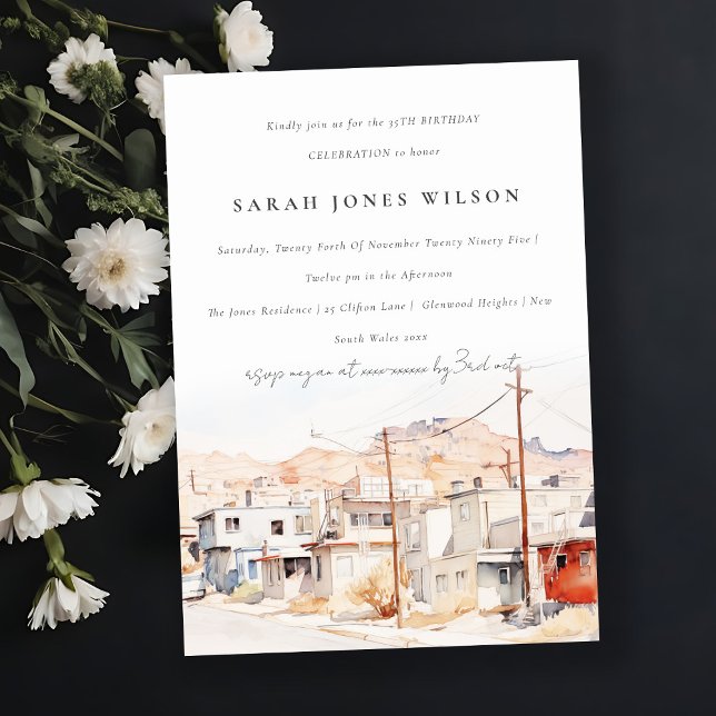 El Paso Texas City Scape Watercolor Birthday Invitation (Creator Uploaded)