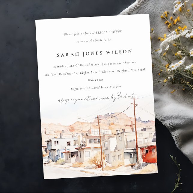 El Paso Texas City Scape Watercolor Bridal Shower Invitation (Creator Uploaded)