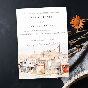 El Paso Texas City Scape Watercolor Engagement Invitation