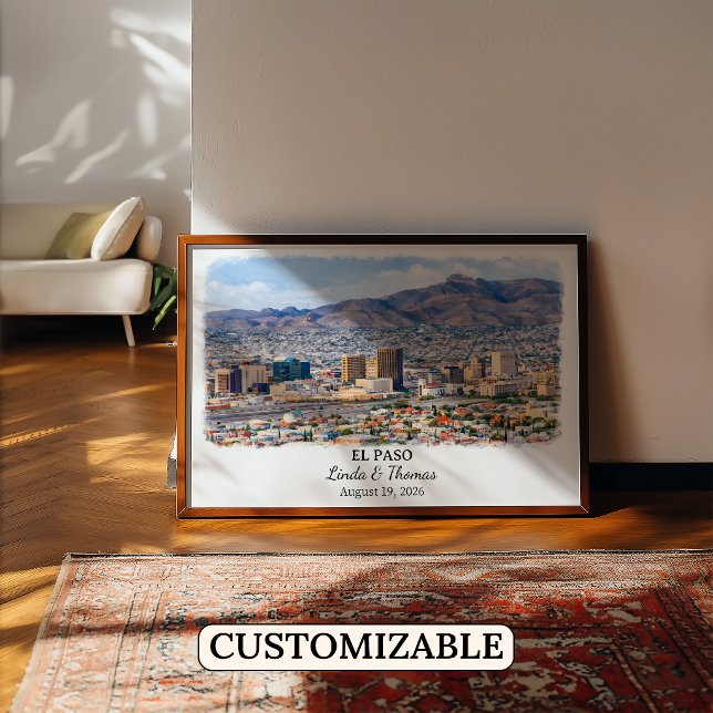 El Paso Texas Poster, Watercolor, Custom Poster (Creator Uploaded)
