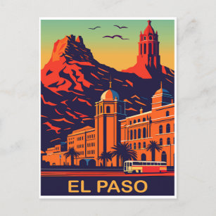 El Paso, Texas, Sunset Over the Mountains, Travel Postcard
