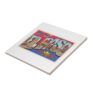 El Paso Texas TX Vintage Large Letter Postcard Tile