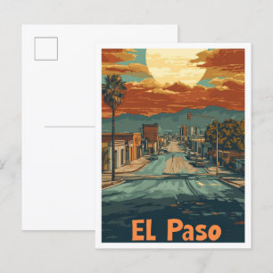 El Paso Texas USA Art Travel Illustration Postcard