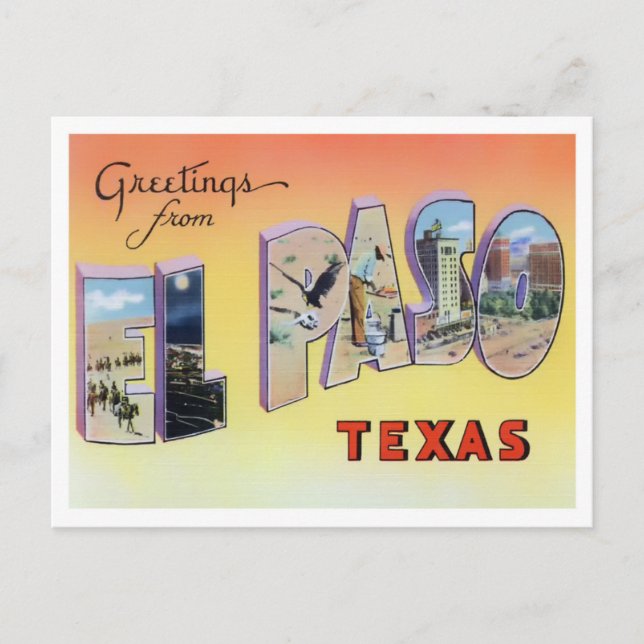 El Paso, Texas Vintage Big Letters Postcard (Front)