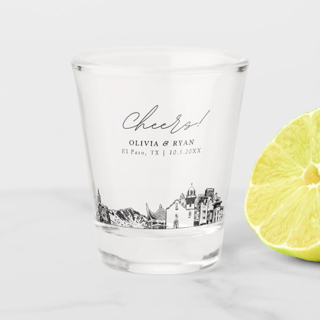 El Paso Wedding Favour Personalized Cheers Shot Glass (Front)