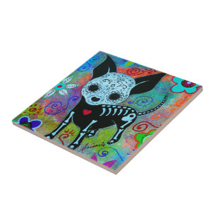 EL PERRO DOG DIA DE LOS MUERTOS CHIHUAHUA TILE