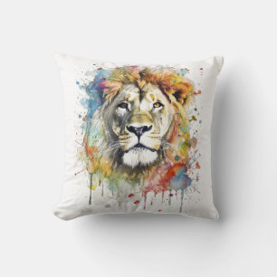 El rey del colour - Un león majestuoso y vibrante Throw Pillow