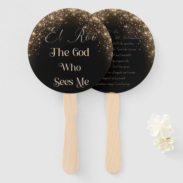 El Roi (black/gold paddle) Hand Fan (Front and Back)
