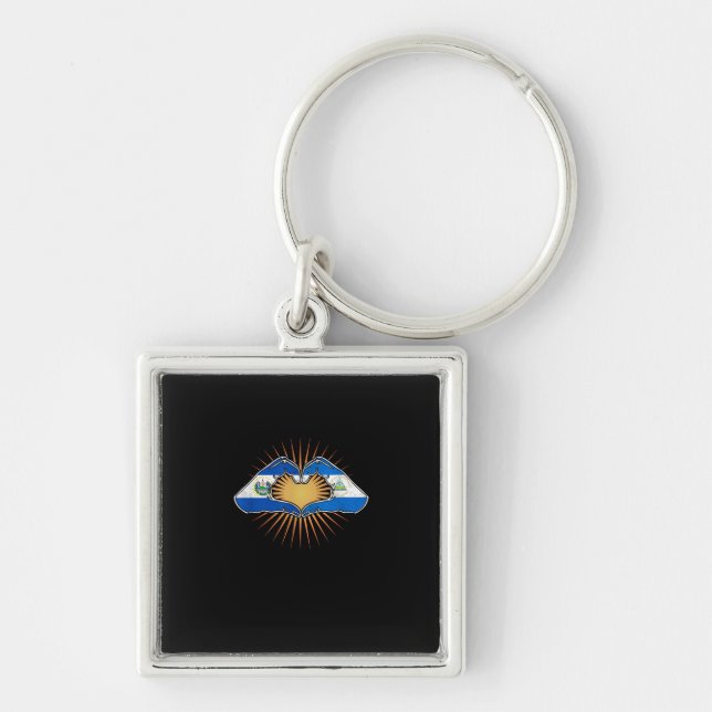 El Salvador And Nicaragua Heart Hands Keychain (Front)