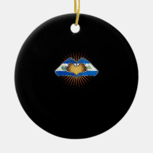El Salvador And Nicaragua Heart Hands Minimal Ceramic Ornament