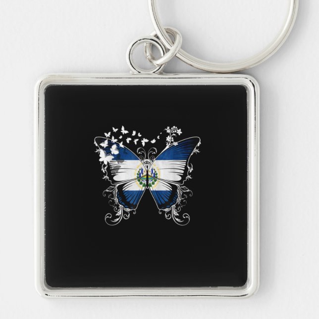 El Salvador Flag Butterfly Graphic Keychain (Front)