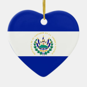 El Salvador Flag Heart Ceramic Ornament
