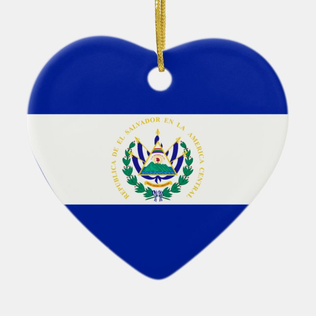 El Salvador Flag Heart Ceramic Ornament (Front)