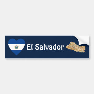 El Salvador Flag Heart + Map Bumper Sticker