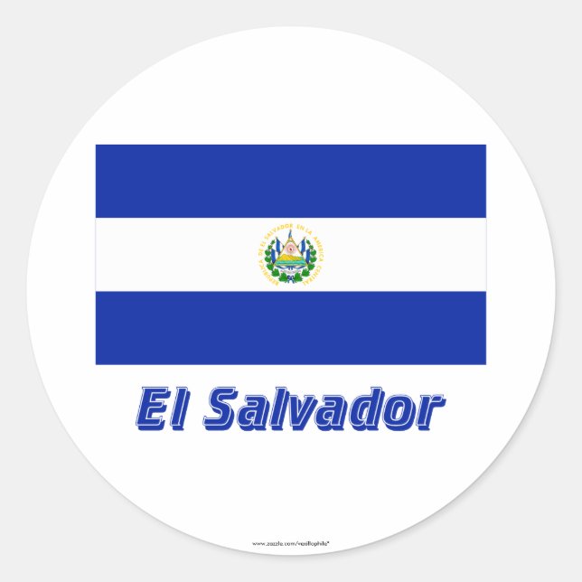 El Salvador Flag with Name Classic Round Sticker (Front)