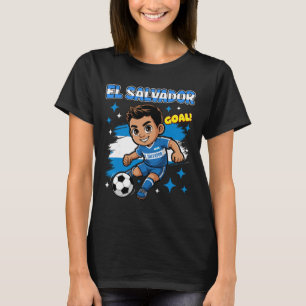 El Salvador Kid Goal Cartoon El Salvadoran Flag Fo T-Shirt