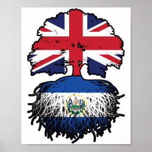 El Salvador Salvadoran British UK Tree Roots Flag Poster