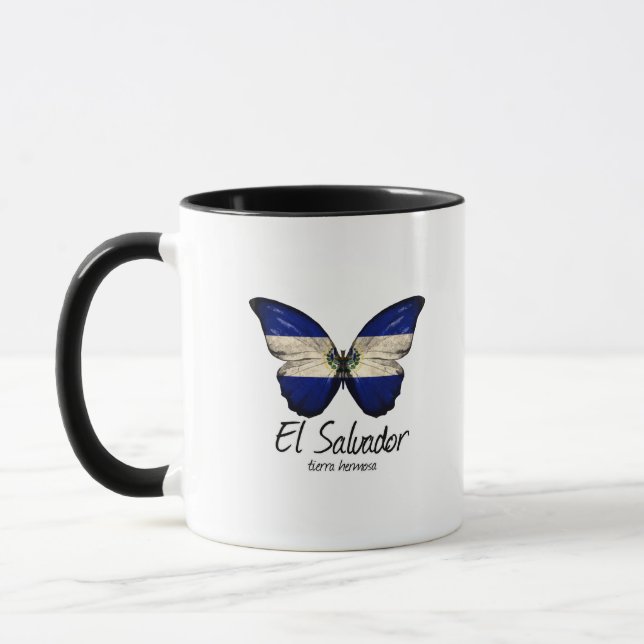 El Salvador, Salvadorian Flag, Butterfly wrapped, Mug (Left)