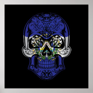 El Salvador  Skull And Roses Flag Poster