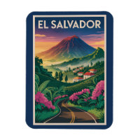 El Salvador Volcano Illustration Travel Art Vintag